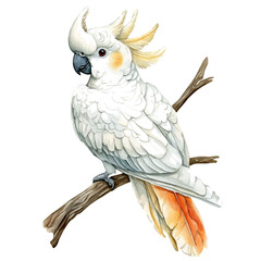 Cockatoo, watercolor artwork with bold brush accents and dynamic composition, isolated on a white background. © trovexa