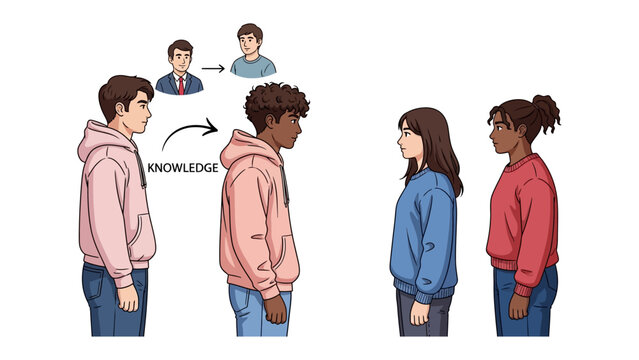 Transfer of Knowledge: An illustration depicting the transfer of knowledge from mentor to mentees