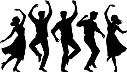 Fototapeta premium Five Dancing People Silhouette Set Bold Dynamic Vector
