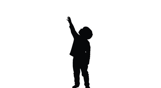 Young boy in silhouette reaching up high, embodying hope, ambition, and the pursuit of future goals.