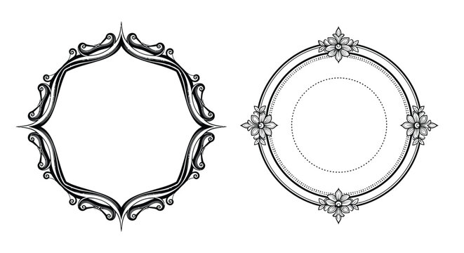 Intricate black ornate frames featuring a geometric and floral circular design element
