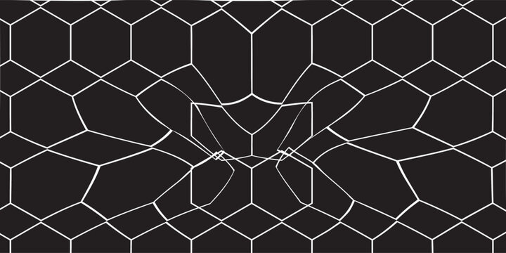 Abstract geometric pattern with white hexagon lines on black background.10eps,