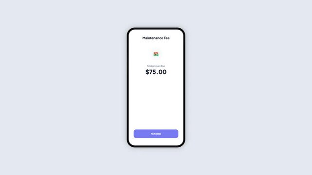 Maintenance fee payment via mobile app showing total amount due and successful transaction receipt