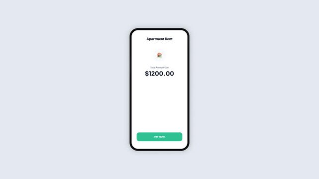 Apartment rent payment application interface showing monthly total and successful payment confirmation screen