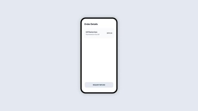 Mobile Application Interface Showing Successful Refund Process for Educational Masterclass Online Order Details