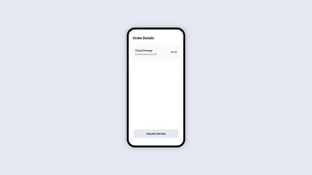 Cloud Storage Subscription Refund UI Animation on Smartphone with Dark Blue Loading Elements and Success Message