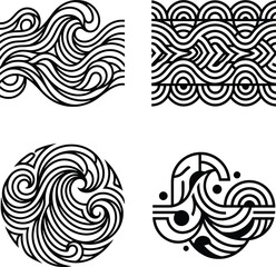 Fototapeta premium A array of four high resolution minimalist wave patterns with comprehensive expert textures.