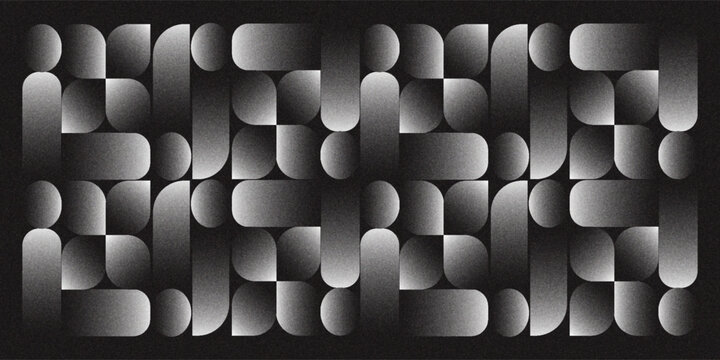 Monochrome dotted geometric shapes on light background. Modern bauhaus vector graphic pattern for abstract design and digital art.