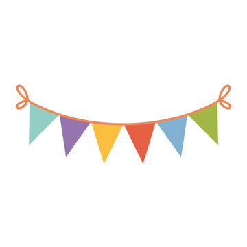 A colorful bunting banner illustration with triangular flags and string