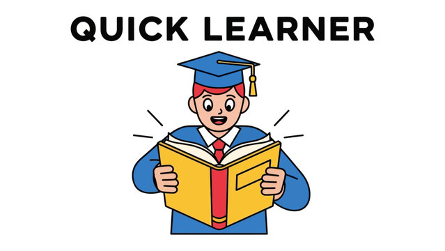 Quick Learner: An illustrative depiction of a student engrossed in a book, symbolizing swift knowledge acquisition and academic proficiency. 