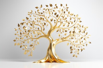 Obraz premium Golden tree with metallic leaves symbolizing wealth, growth, and prosperity on a white background