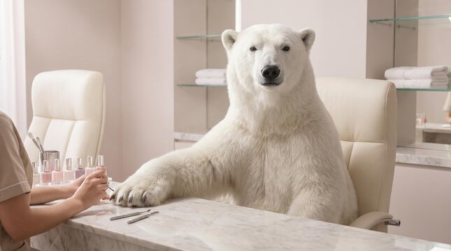Surreal Beauty: Polar Bear Getting a Manicure at a Salon