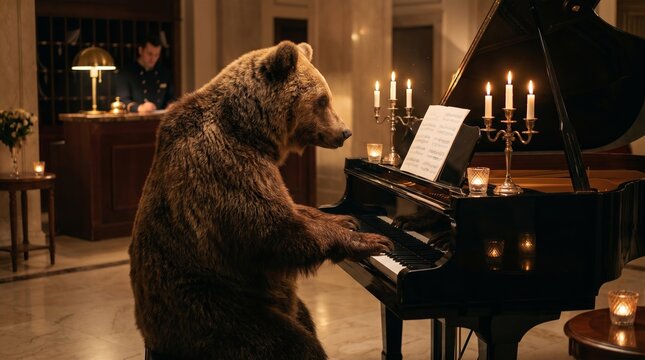 Moonlight Sonata: Grizzly Bear Playing Grand Piano