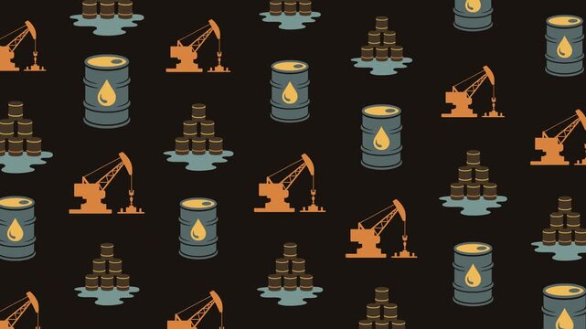 Petroleum Industry Drilling and Crane Seamless Pattern Background, construction concept.