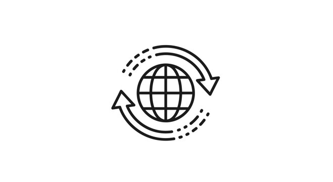 Global network connection and data transfer icon with arrows around the Earth