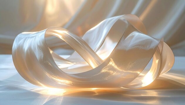 Twin ribbons of shimmering silk representing quantum entangled particle streams in an abstract artistic interpretation of modern physics and subatomic connectivity.