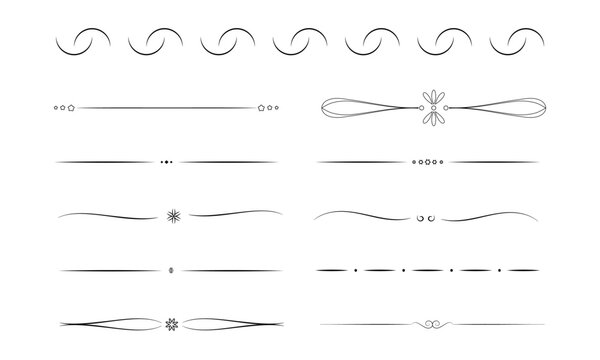 Set vintage dividing lines for text, website, black on transparent, PNG available,  vector, design elements set