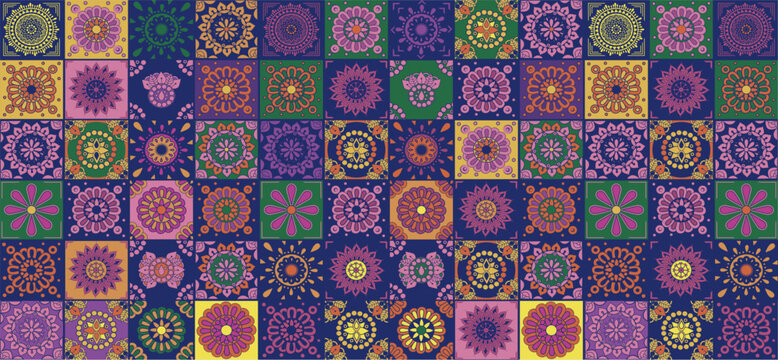 Colorful Floral Mandala Seamless Pattern Background. Vibrant Ethnic Decorative tile design for textile, wallpapers, packaging, surface design, branding, digital backgrounds, projects, weddings, print