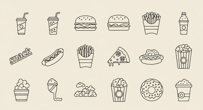 Various fast food icons and meals.