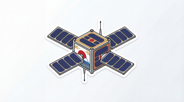 Japanese Satellite with Mount Fuji Illustration