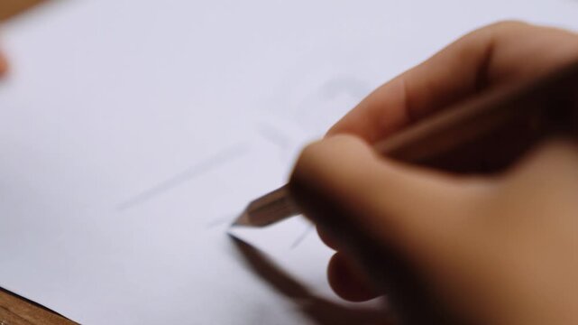 Hand zeichnet Comicfigur mit Bleistift kreative Arbeit mit Sch&auml;rfenverlagerung in 4K