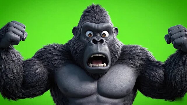 A cartoon gorilla shocked reaction on a cartoon gorilla green screen, perfect for a cartoon gorilla meme green screen