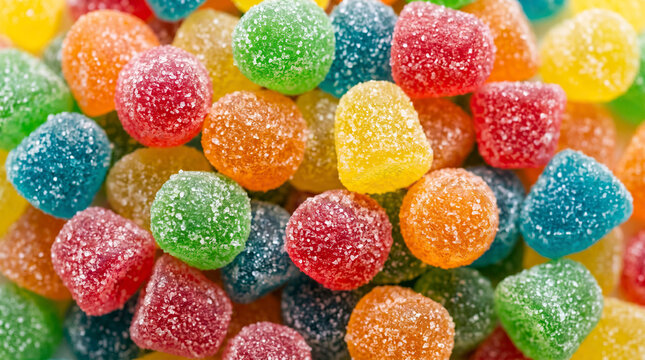 Colorful Gummy Candies Pile, Sugar Coated Fruit Flavored Treats