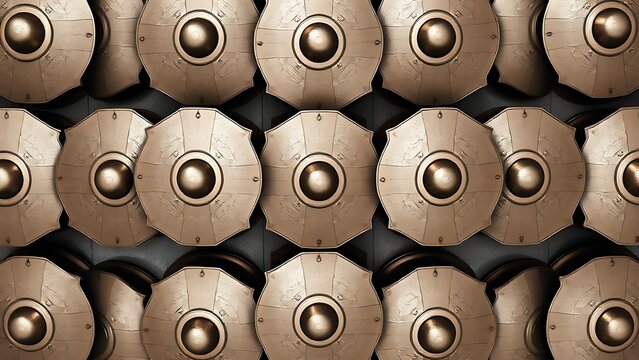 Geometric pattern of overlapping Roman shields in testudo formation.