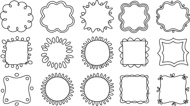 Funky Doodle Frame Set with Cute Cartoon Borders and Geometric Background Shapes