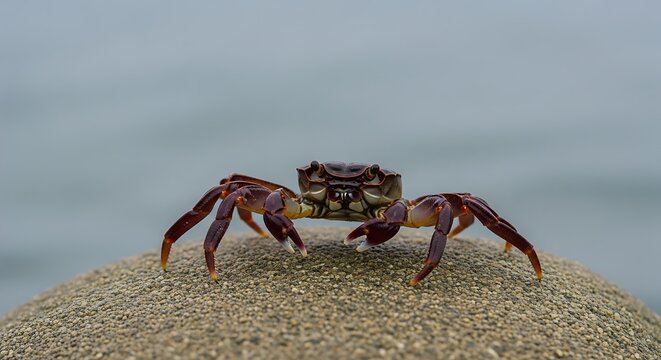 Crab on Sand - A Coastal Encounter with Natures Armor.