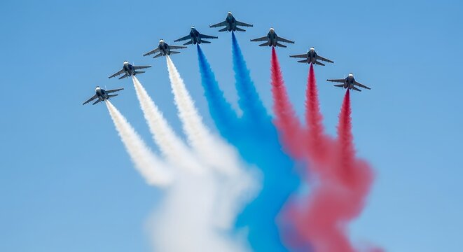 Bastille day flyover french air force jets paint the sky in patriotic colors