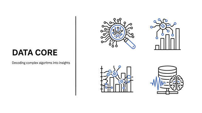 Vector illustrations of data core concepts with graphs and algorithms