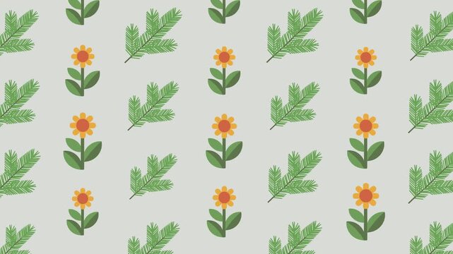 Spring Flowers and Green Pine Branch Seamless Pattern Background, environment concept.