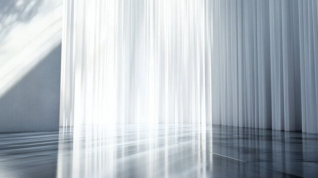 Modern minimalist gallery space with bright light and shadow effects