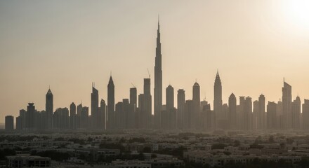 Fototapeta premium Dubai Skyline Silhouette at Sunset A Majestic Urban Panorama.