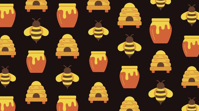 Organic Honey Jar and Beehive Seamless Pattern Background, healthy lifestyle concept.
