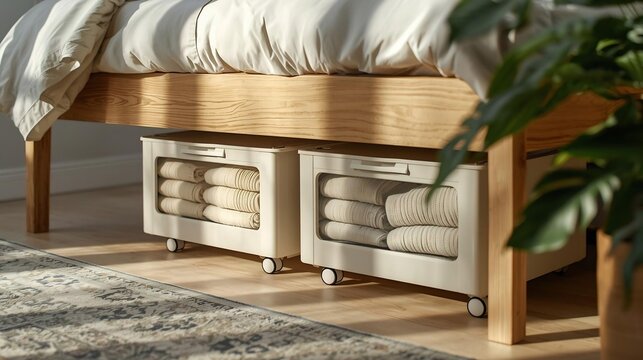 Under bed storage bins with wheels for organized bedroom and space saving solution