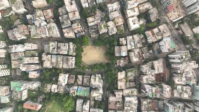Aerial top down view of dhaka city buildings and rooftops in bangladesh