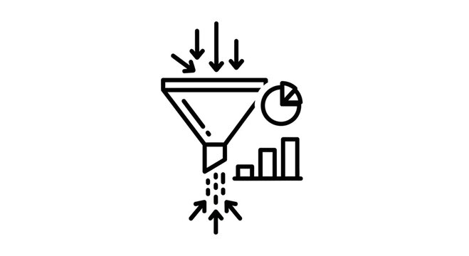 Data Filtering Funnel with Analytics Chart and Bar Graph Icons, Business Process Concept
