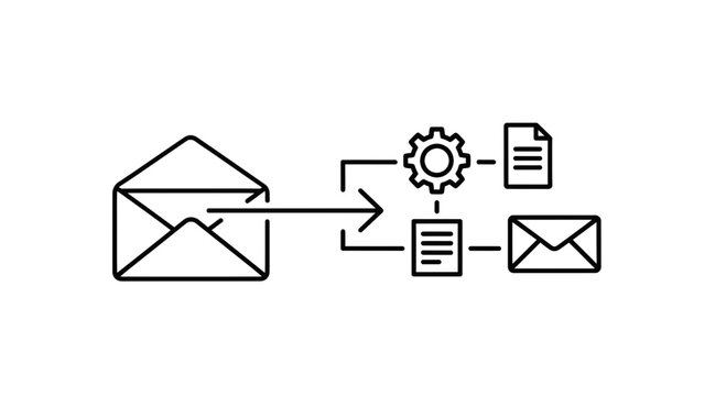 Email automation workflow: inbox to processing, document generation, and reply