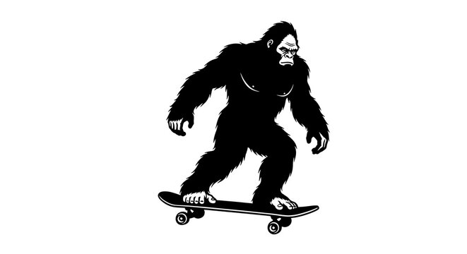 Bigfoot on Skateboard - A Whimsical Illustration of a Mythical Creature.