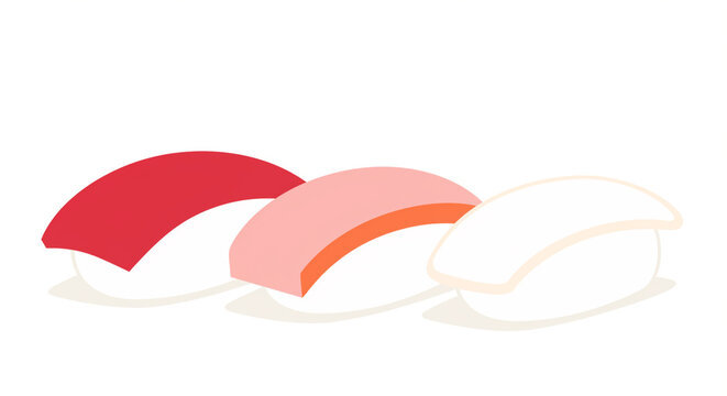 Assorted nigiri sushi with tuna and white fish on white background