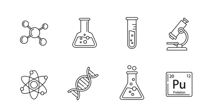 Science icons and laboratory equipment.