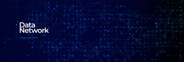 Data Network Digital Transformation Cyber Security Technology. Datum Circuit Transform Blockchain AI Chip Cloud Encryption Nodes Circuit Matrix Global Internet Background. Vector Illustration © artyway