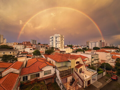 A rainbow behind the skyline of Sao Paulo