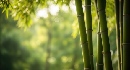Obraz premium Serene bamboo forest a tranquil scene of verdant stalks and soft sunlight filtering through leaves