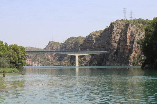Modern Concrete Bridge Crossing the Jucar River Gorge in Valencia
