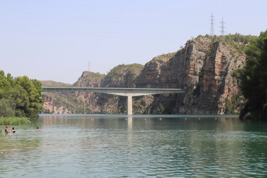 Modern Concrete Bridge Crossing the Jucar River Gorge in Valencia