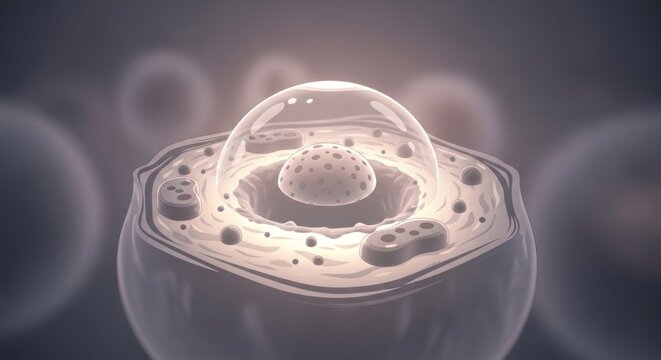 Detailed 3D Illustration of a Biological Cell with Nucleus and Organelles.