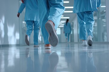 Fototapeta premium Medical Professionals Walking Down Hospital Corridor.